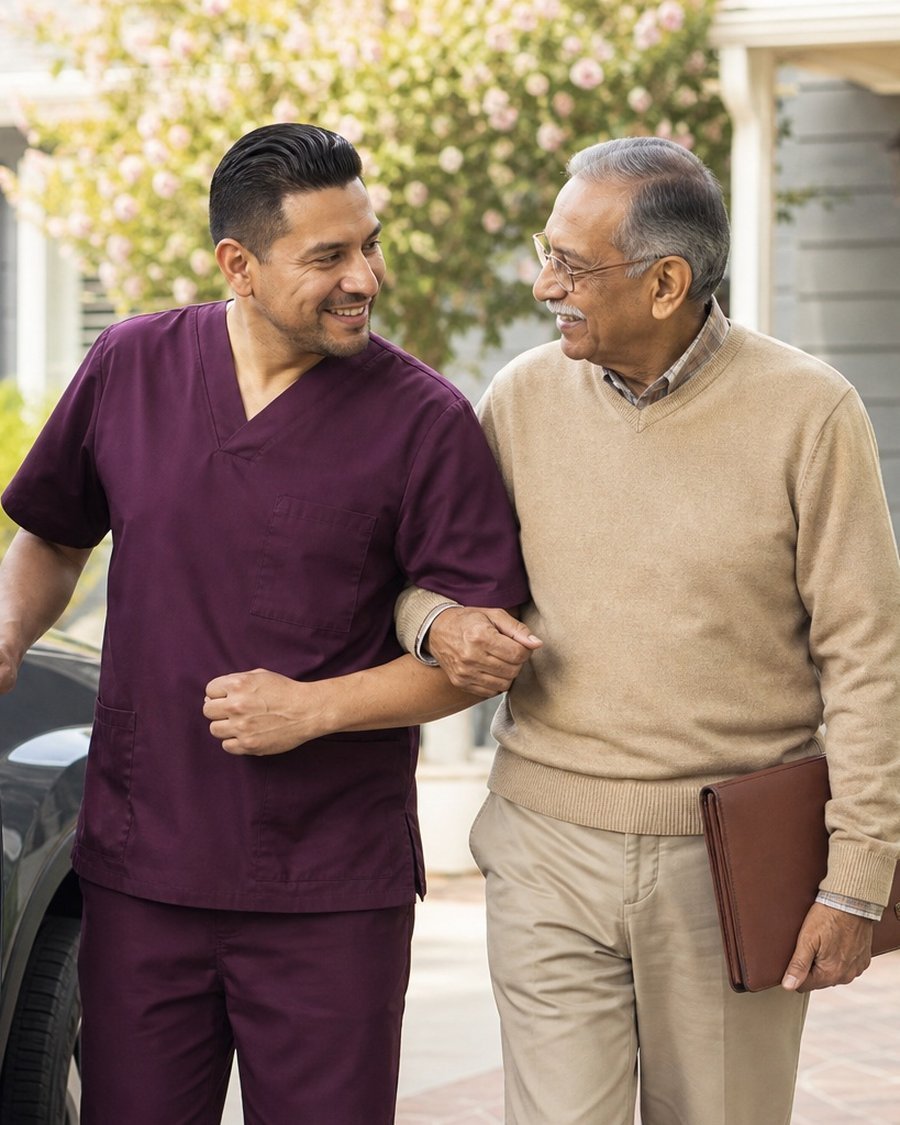 A caregiver accompanying his client to a medical appointment